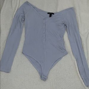 Baby blue, body suit, off shoulder